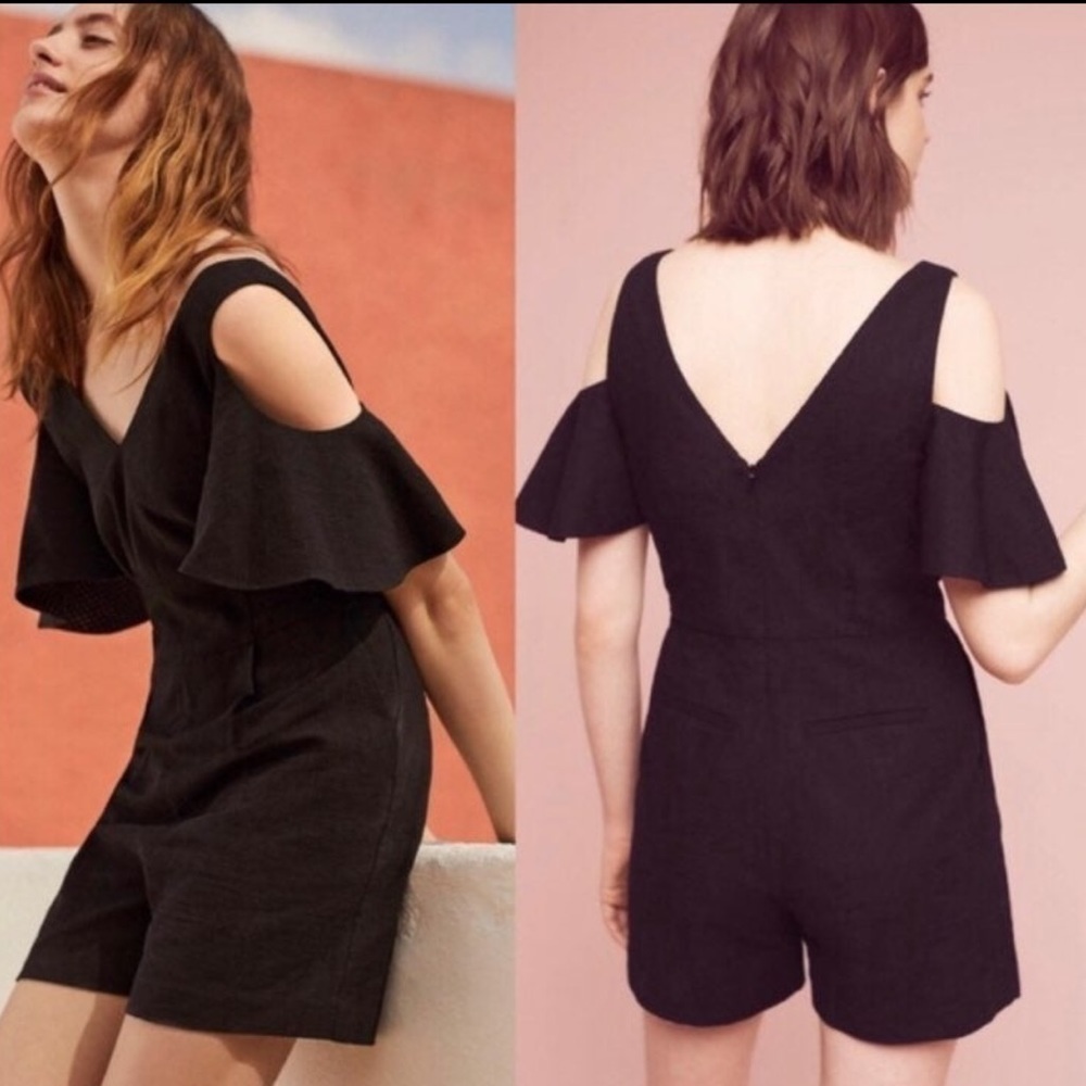 Anthropologie Elevenses Black Cold Shoulder Romper